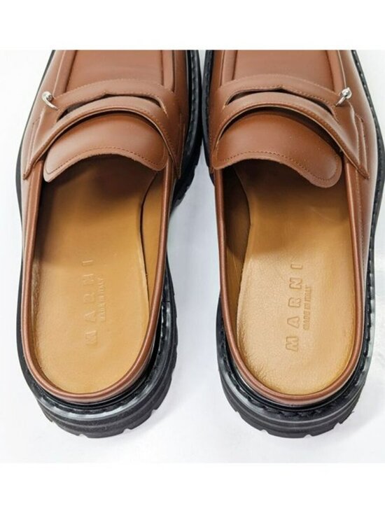 Marni Men’s Brown Leather Piercing 2.0 Chunky Sabot Loafers Size 44 (MSRP $935)